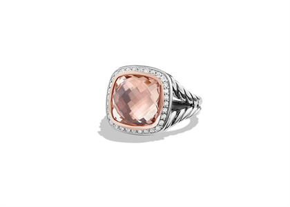 Rhodium Plated CZ Studded Rose Cushion Cut Stone Ring